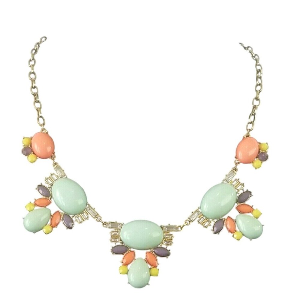 Gold Tone Fashion Bib Necklace 18" Green Pastel Statement Cluster